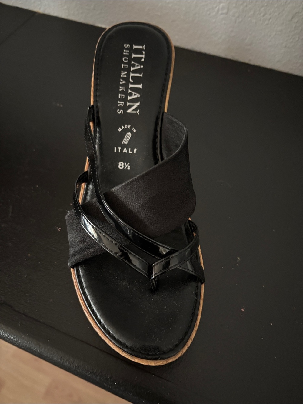 Black Wedge Sandals with Espadrille-Style Heel